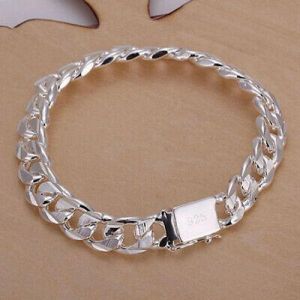 Fashion Solid 925 Silver 10MM Men Women Chain Bracelet Jewelry 